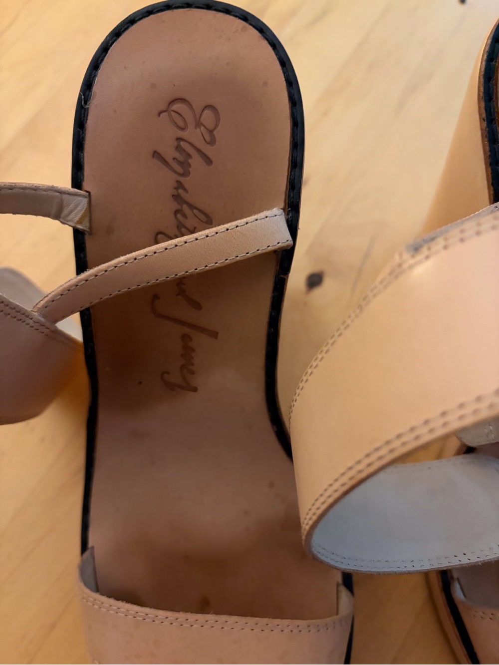 Elizabeth and James Beige Leather Wedge Slide Sandals - Picture 2 of 4